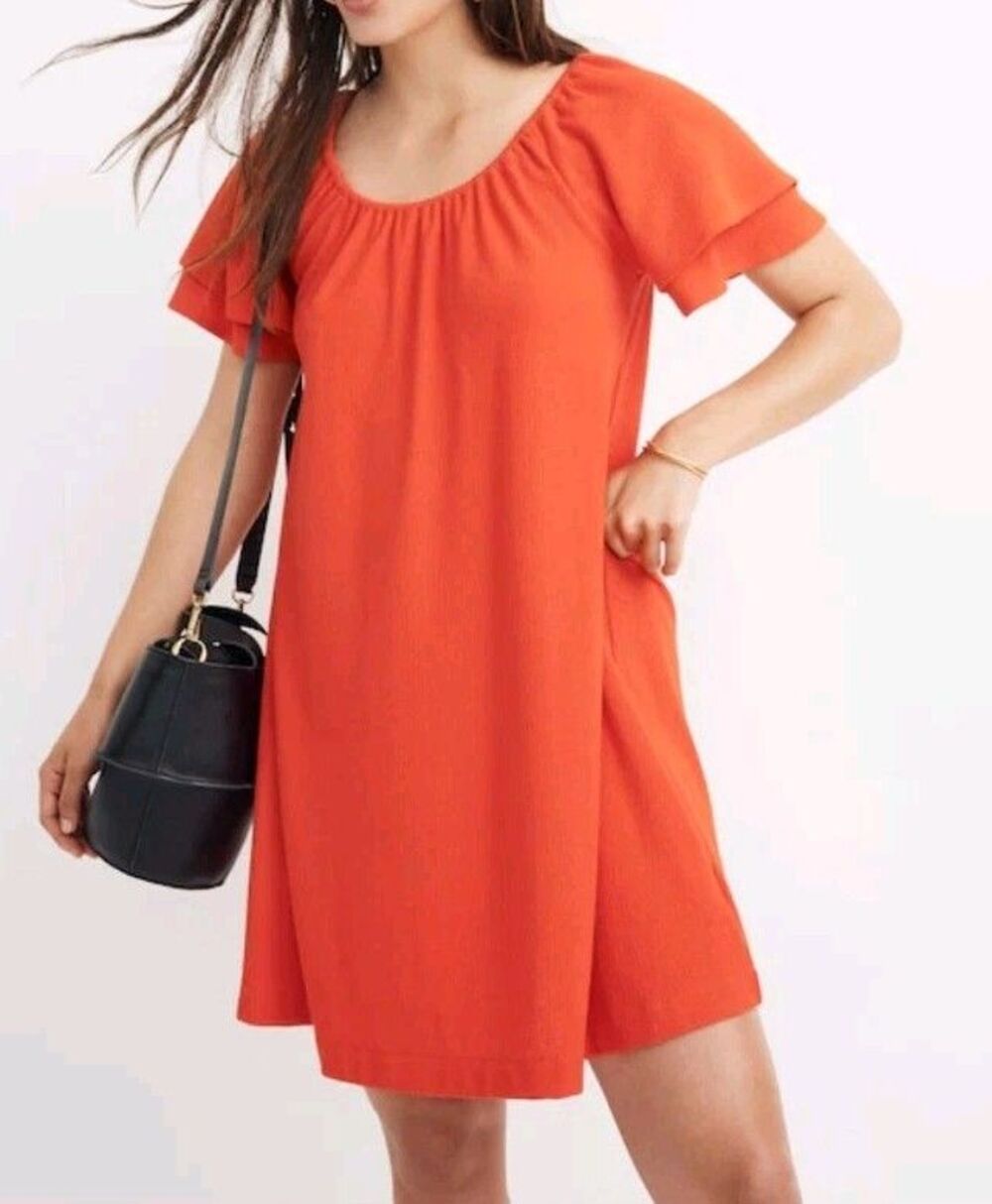 Madewell Texture & Thread Tiered Sleeve Dress Ripe Persimmon 2X Red NWT E25.1